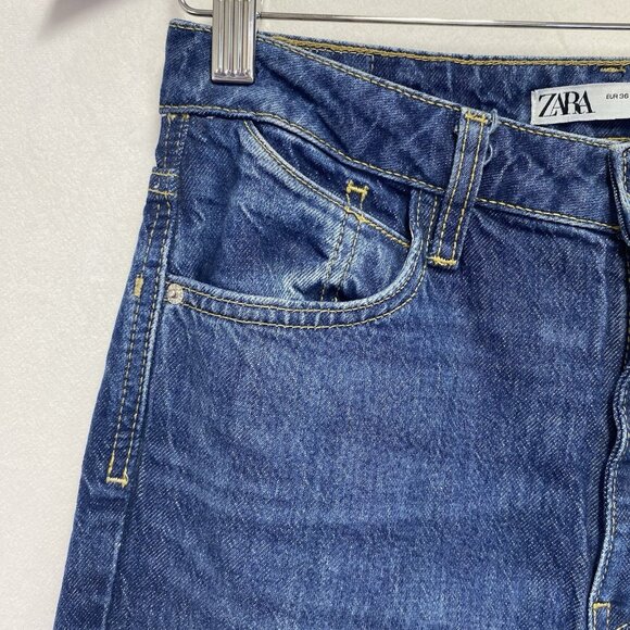 Zara High-Rise Straight Leg Slit Hem Denim Jeans Women Size 4 Medium Wash Blue - Picture 12 of 16